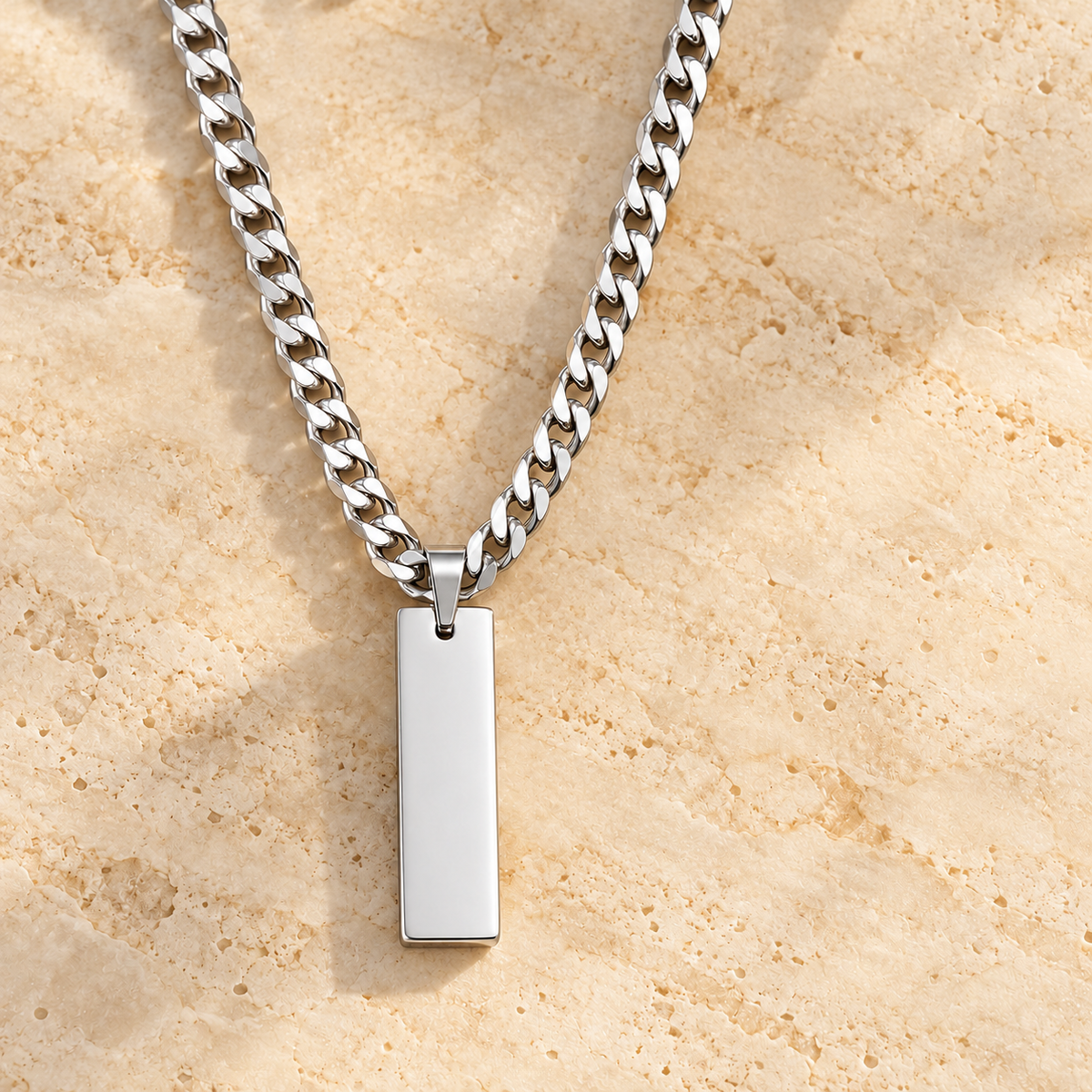 Collier Trait d’union maille cubaine argenté
